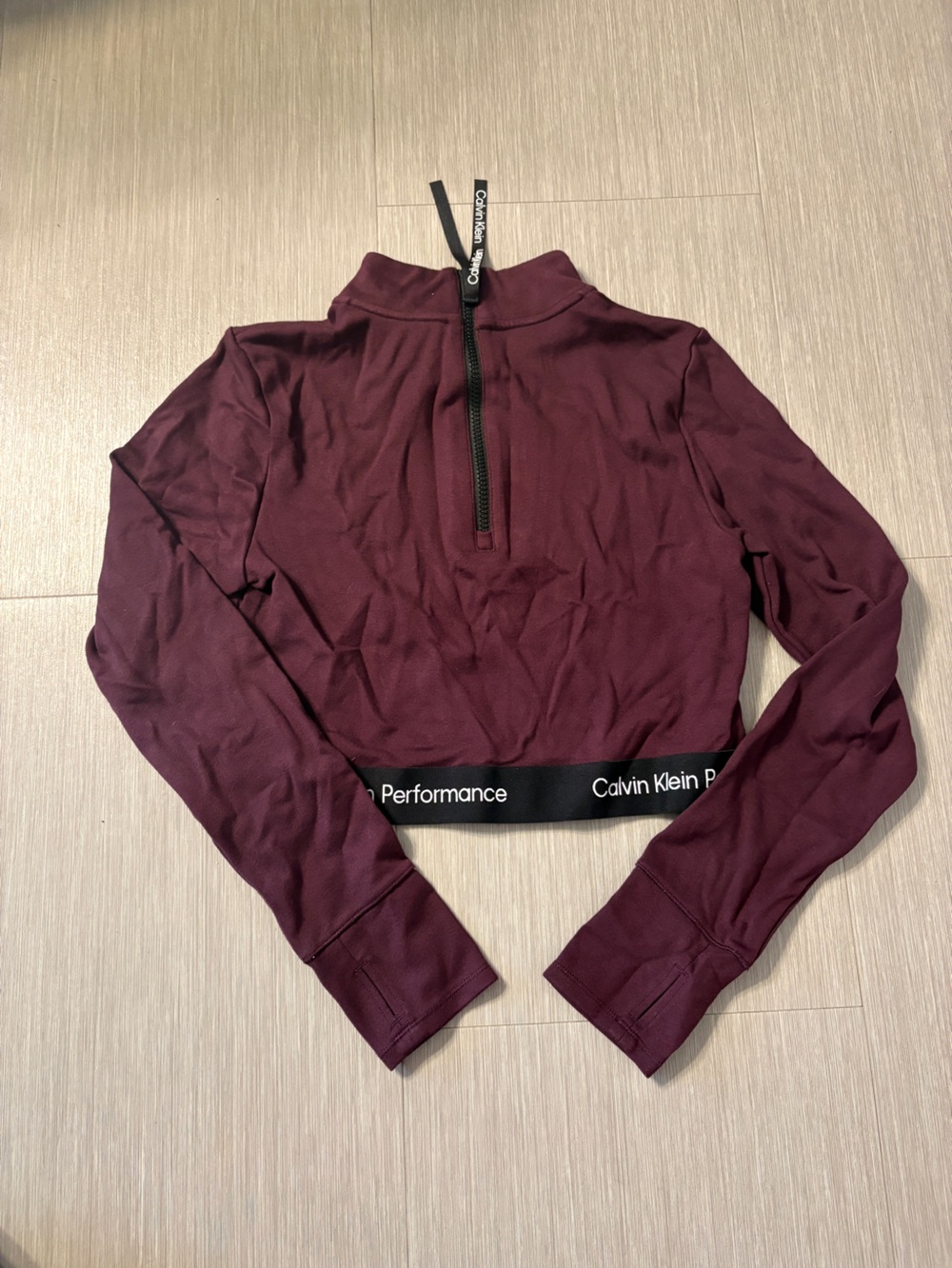 Calvin Klein Maroon Performance Zip-Back Crop Top